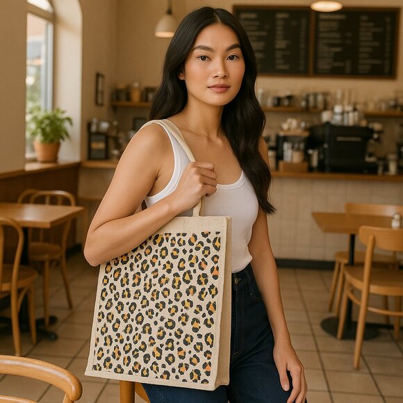 Printed Jute Bag Burlap Tote Bag for Bridesmaid Gift Travel Shopping Wedding - Picture 10 of 13